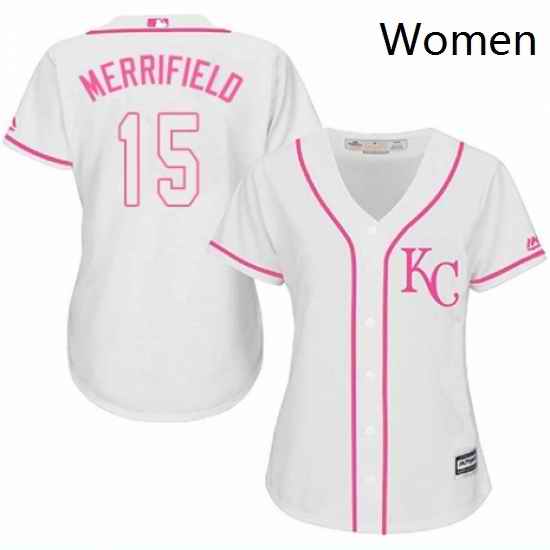 Womens Majestic Kansas City Royals 15 Whit Merrifield Authentic White Fashion Cool Base MLB Jersey